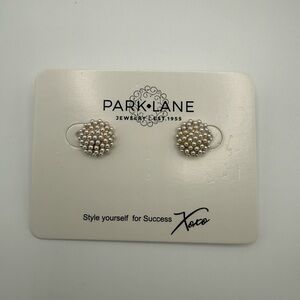 Park Lane White Pearl Cluster Stud Earrings - Gold Tone Accents